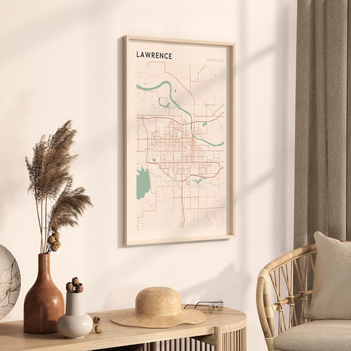 Lawrence Kansas City Map Poster Minimalist Line Art Modern Wall Decor Gift - Image 3