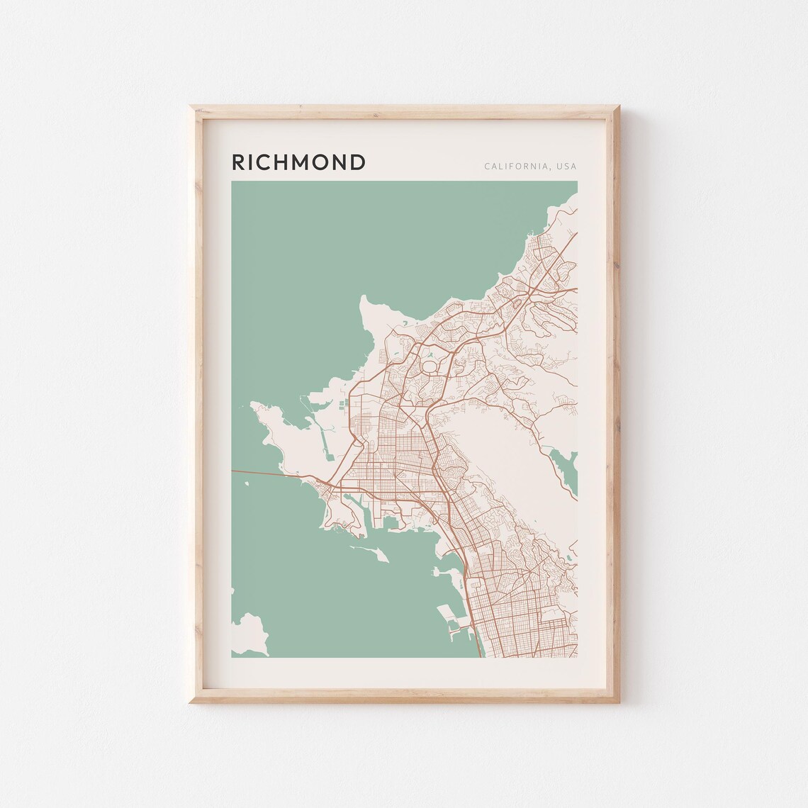 Richmond California Minimalist City Street Map Wall Decor Poster