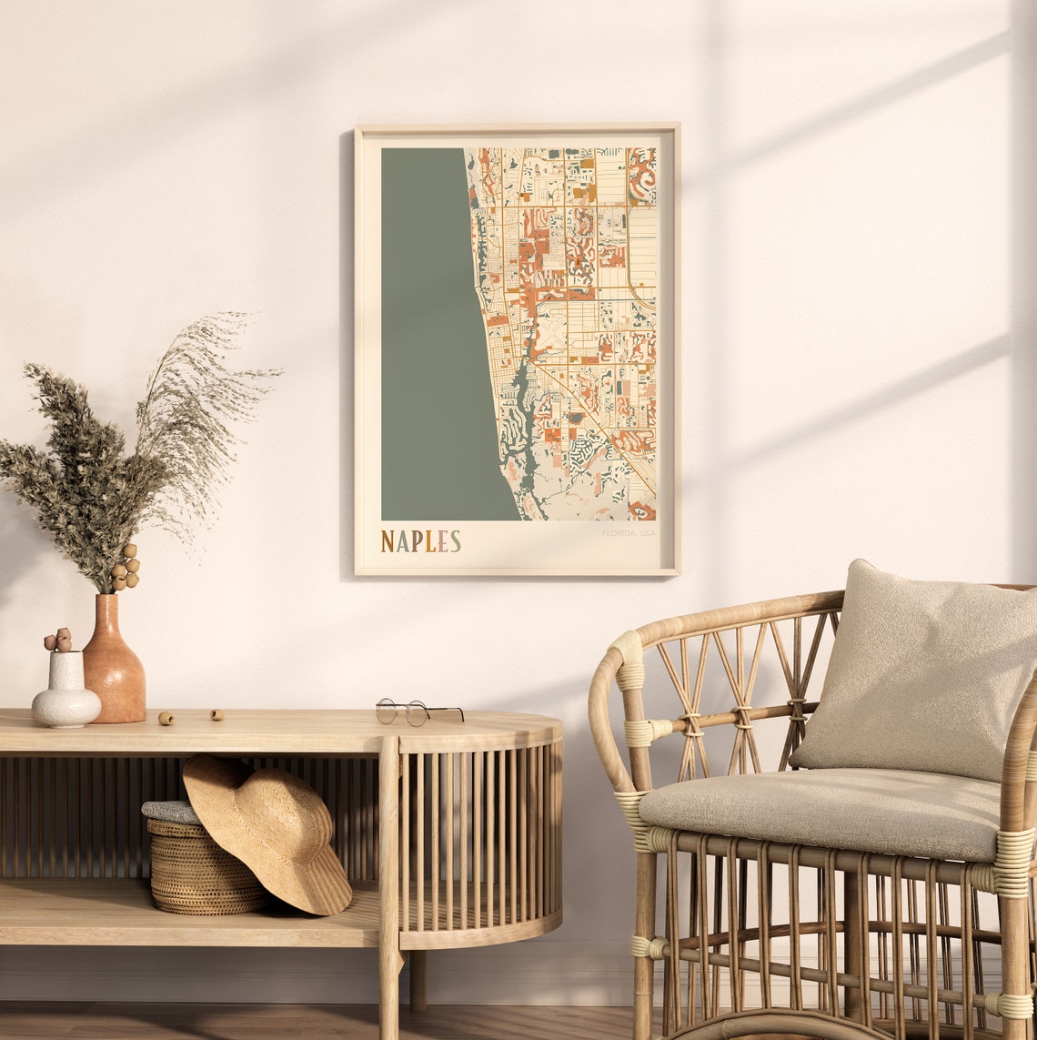 Naples Florida City Map Poster Warm Retro Street Map Home Decor - Image 2