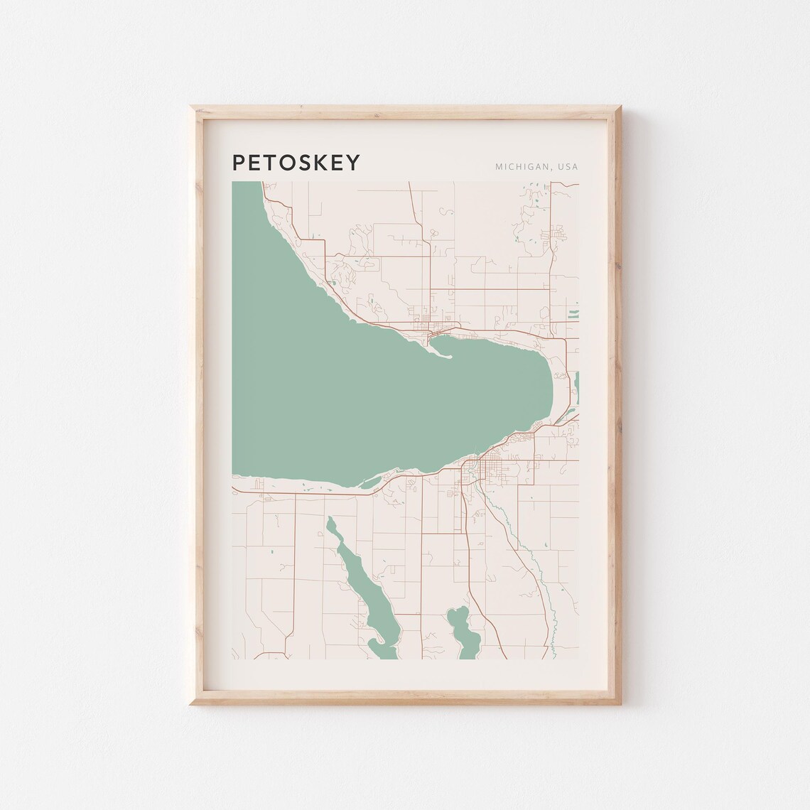 Petoskey Michigan USA Minimalist Sage Green City Street Map Poster