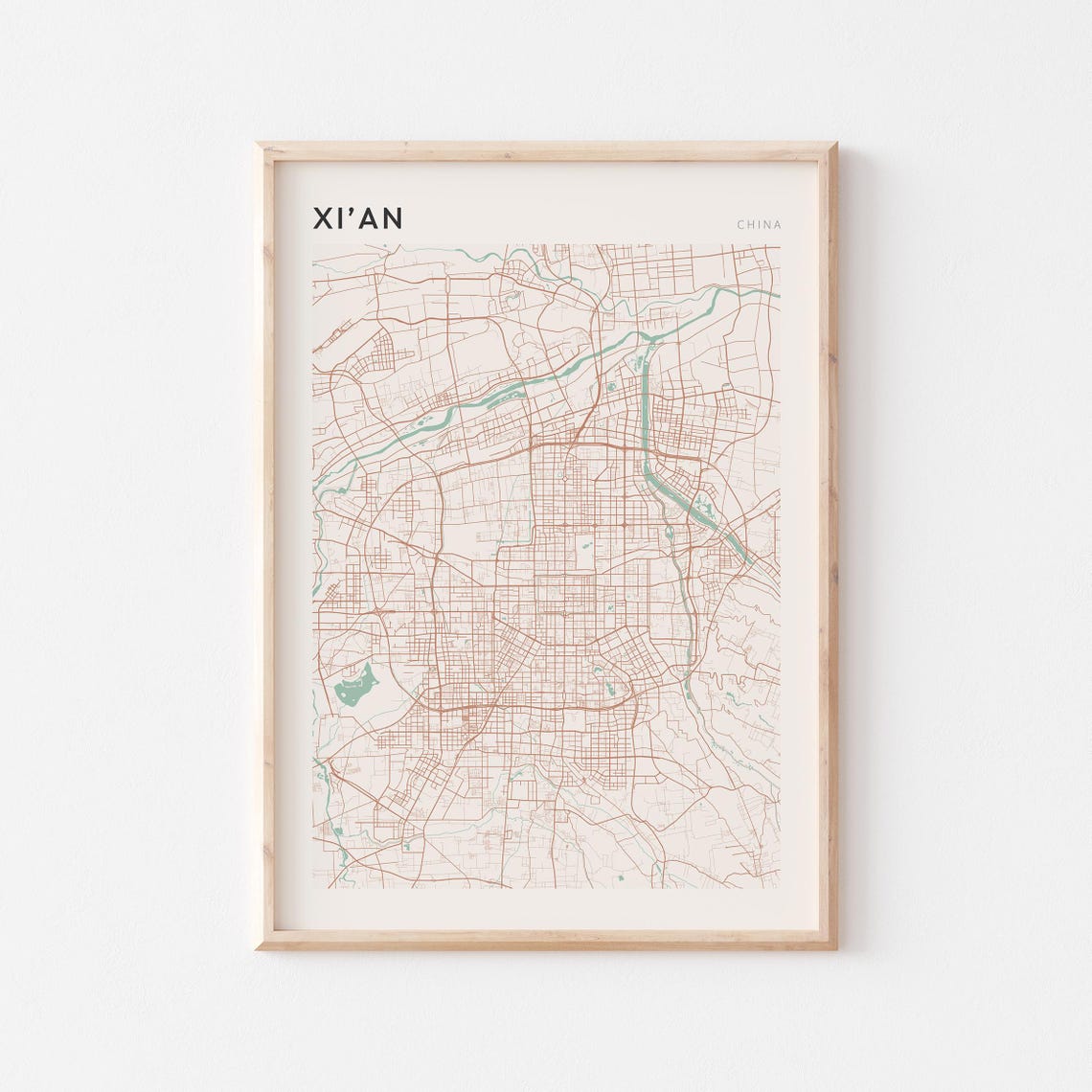 Xi'an China Minimalist City Map Poster Modern Wall Decor Art