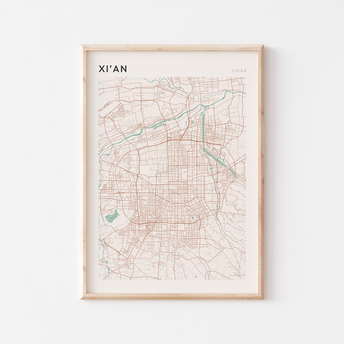 Xian Map Poster Print Wall Art China Travel Gift Minimalist
