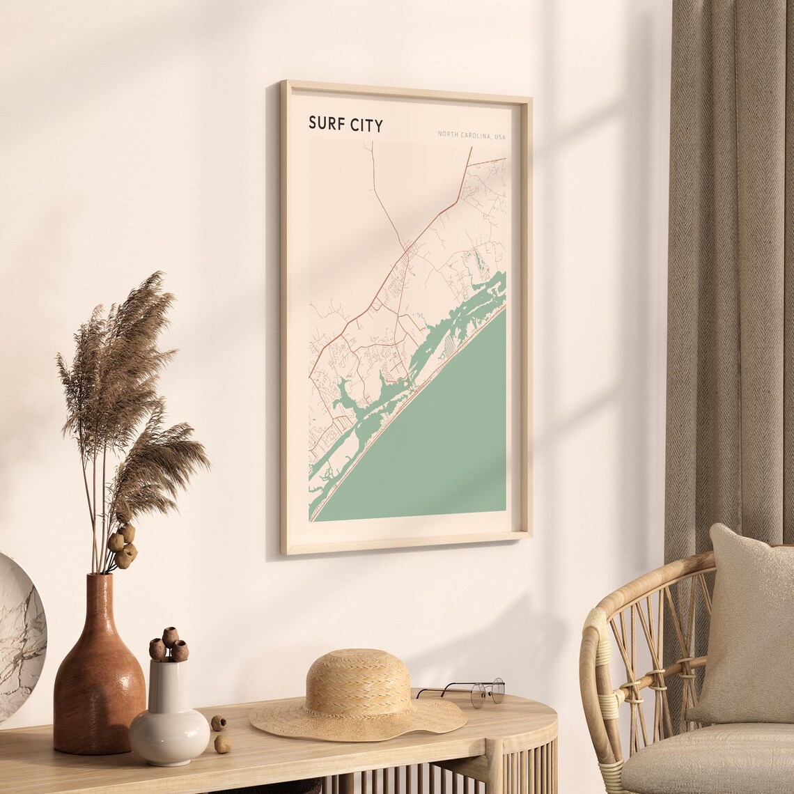 Surf City Map Poster Surf City Print Surf City Poster Surf City Wall Art North Carolina Travel Gift Farmhouse Decor - Image 3