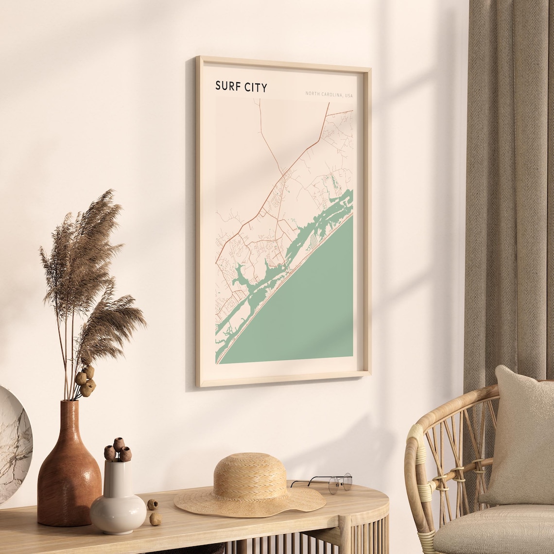 Surf City North Carolina Minimalist Line Art Beach Map Poster - Image 3