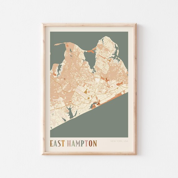 East Hampton New York Hamptons Vintage Boho Street Map Poster