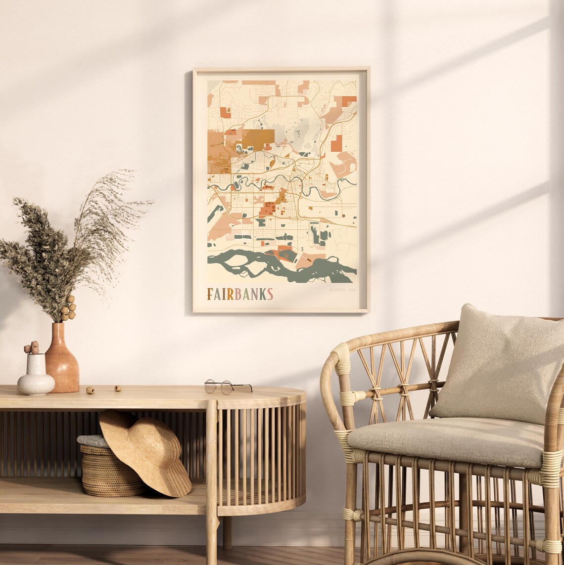 Fairbanks Alaska Stylized Vintage Street Map Modern City Art Poster - Image 2