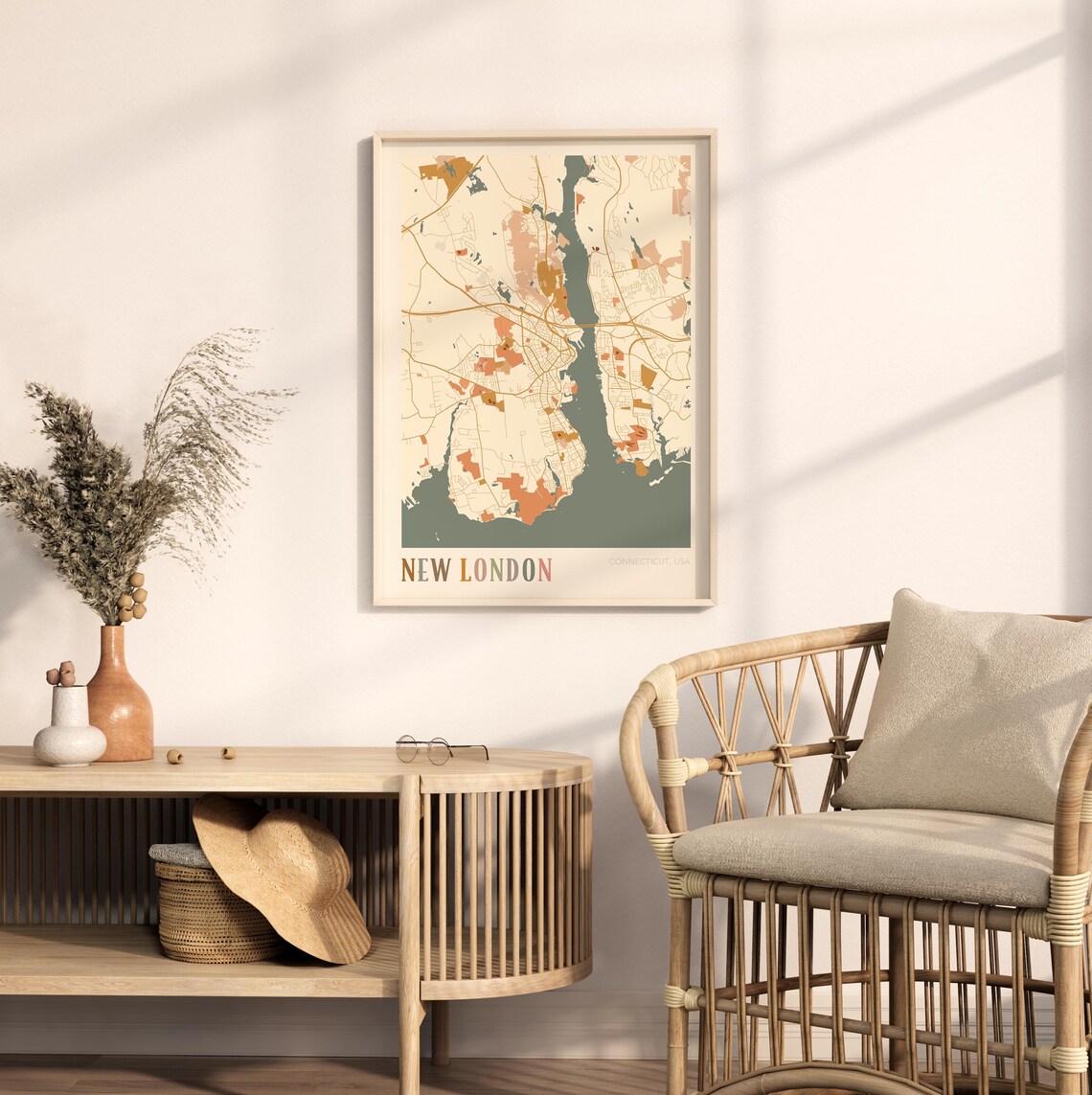 New London Connecticut Colorful Retro Coastal City Map Poster - Image 2