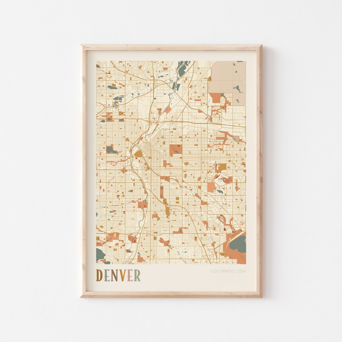 Denver Colorado Retro City Map Poster Mile High City Grid Art