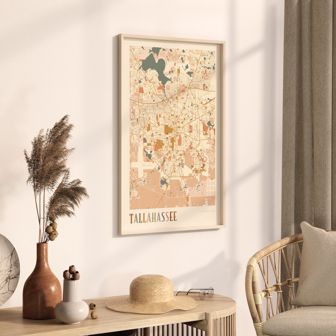 Tallahassee Florida City Map Poster Warm Retro Street Map Home Decor - Image 3