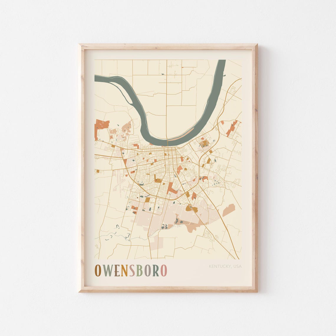 Owensboro Kentucky Modern Terracotta City Street Map Art Poster
