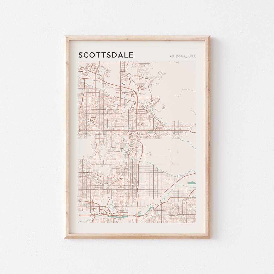 Scottsdale Arizona Modern Minimalist Copper Street Map Decor Poster