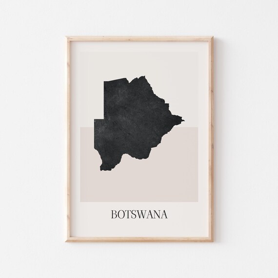 Botswana Boho Minimalist Black Country Silhouette Map Art Poster