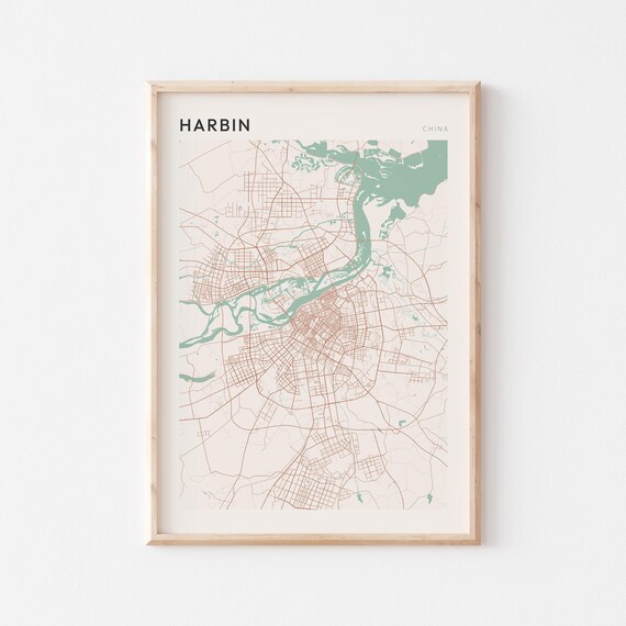 Harbin Map Poster Print Wall Art China Travel Gift Minimalist