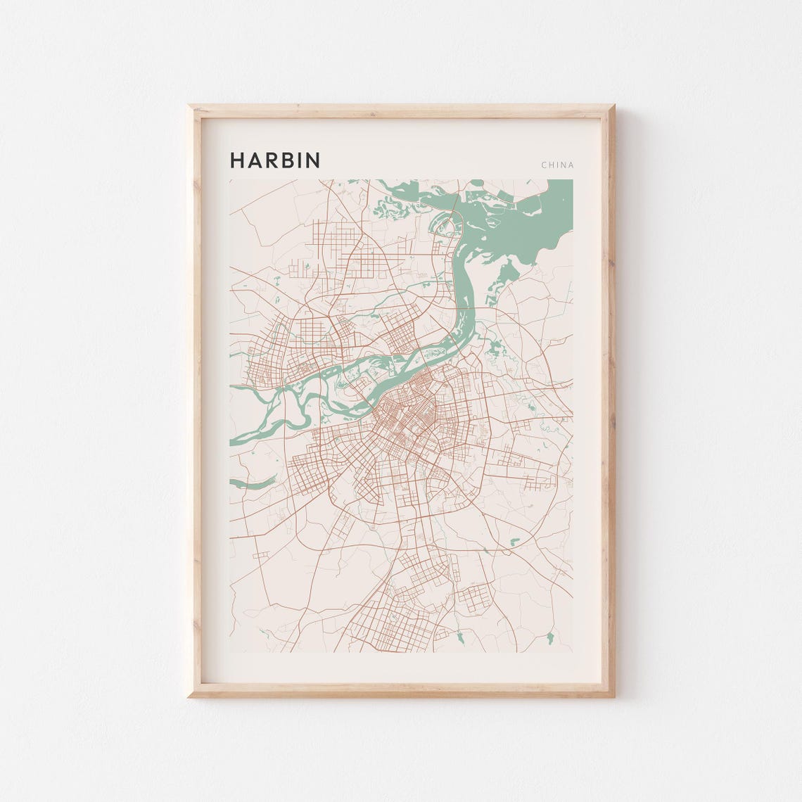 Harbin China City Street Map Poster Modern Minimalist Wall Decor