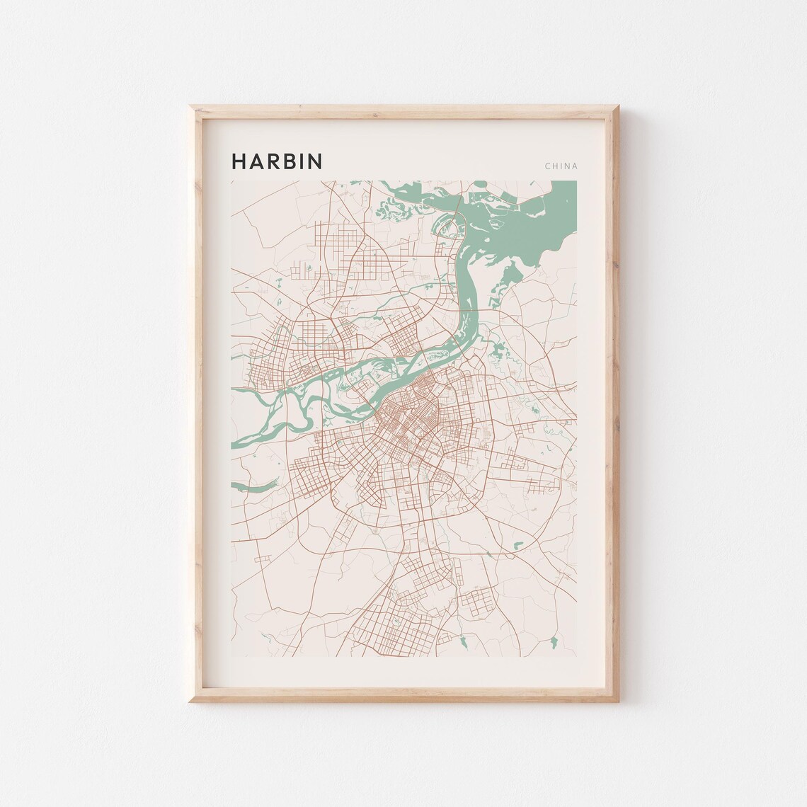 Harbin Map Poster Print Wall Art China Travel Gift Minimalist