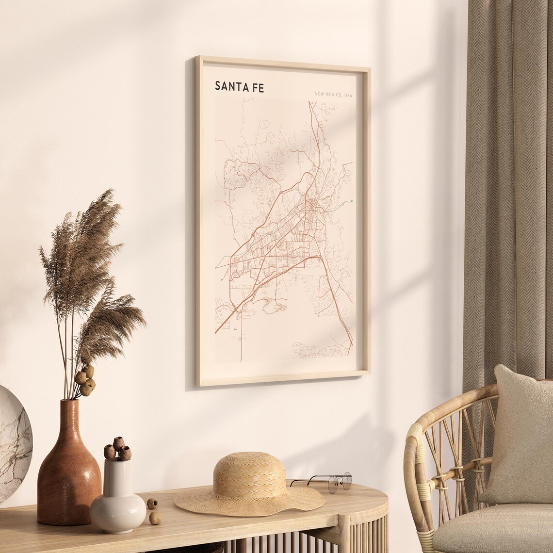 Santa Fe New Mexico USA Modern Beige Minimal City Street Map Poster - Image 3