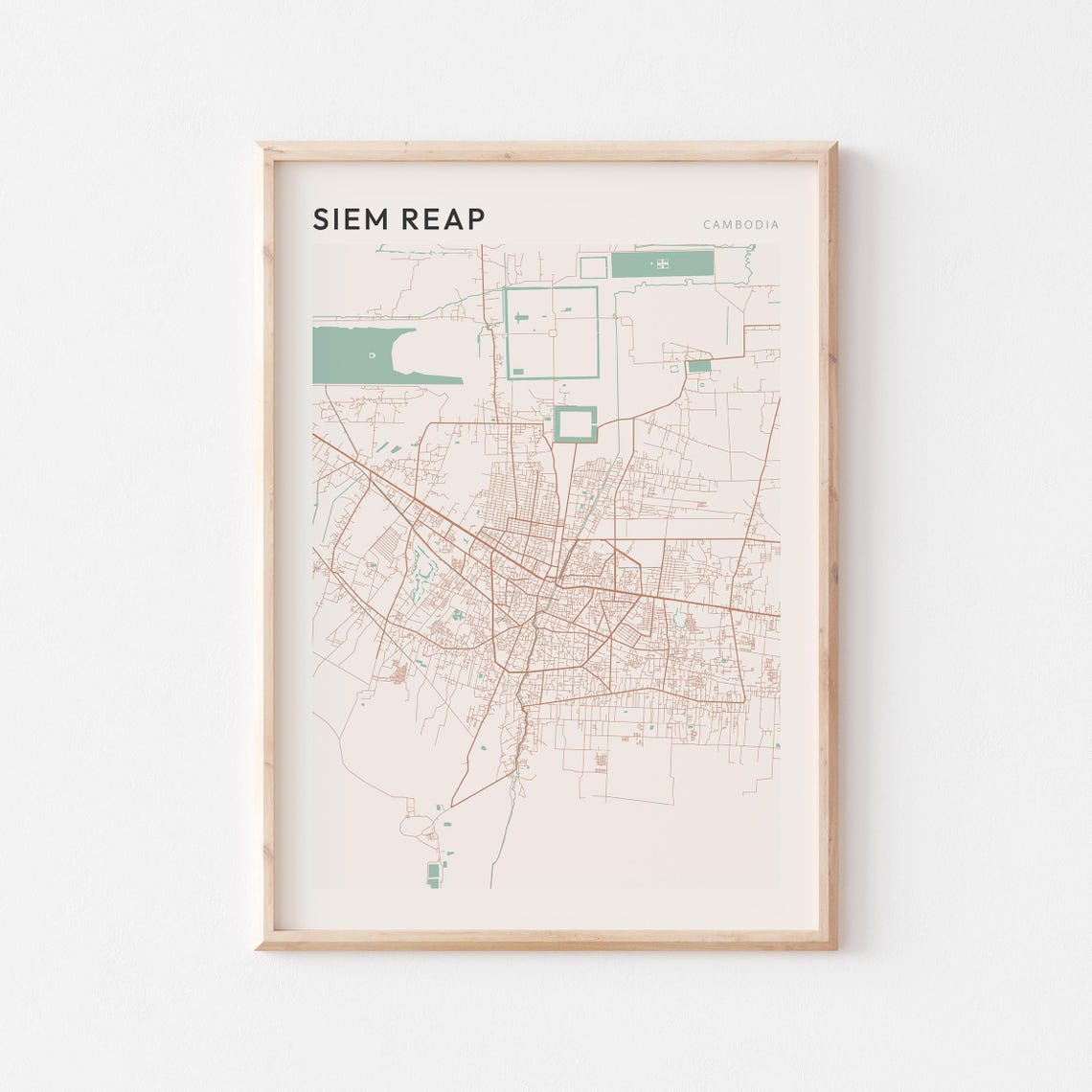 Siem Reap Cambodia Minimalist Copper Line Art Street Map Poster