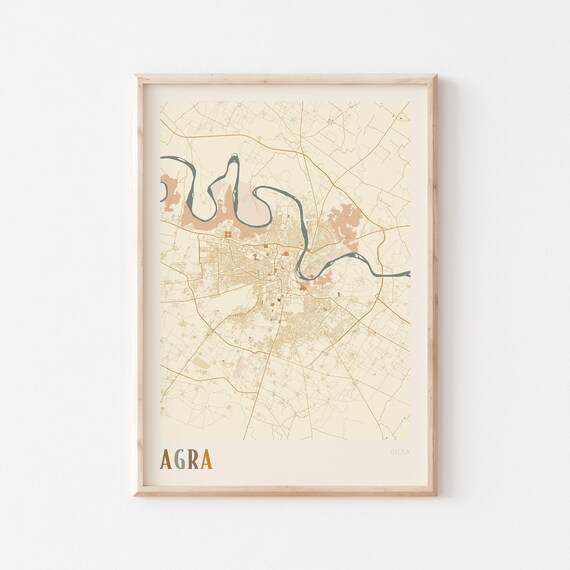 Agra Map Poster Print Wall Art India Travel Gift Boho