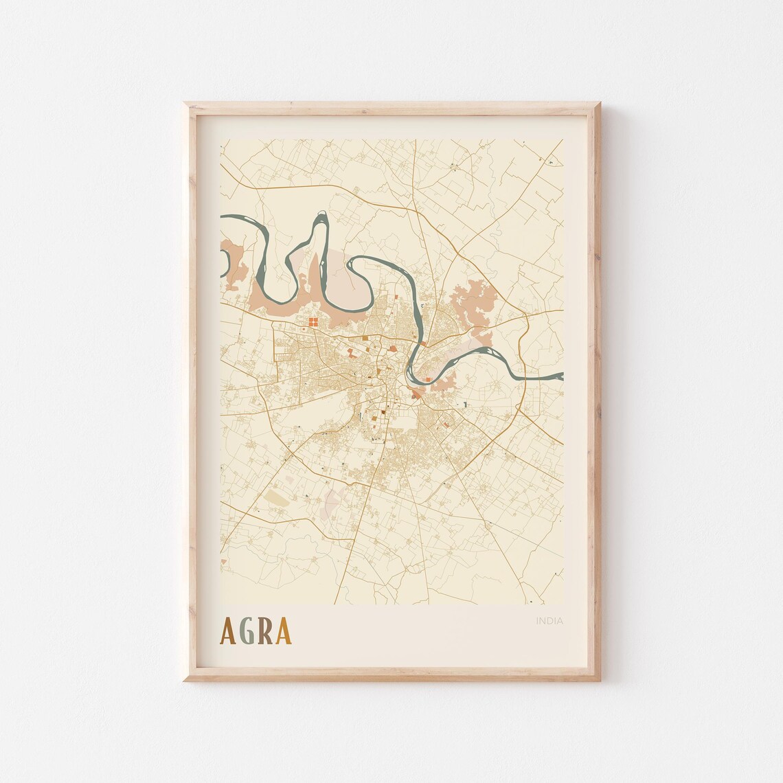Agra Map Poster Print Wall Art India Travel Gift Boho