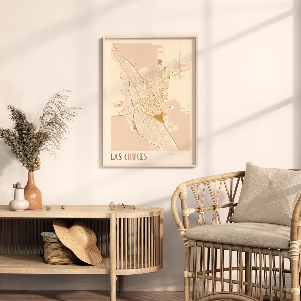 Las Cruces New Mexico USA Warm Vintage Beige City Street Map Art Poster - Image 2