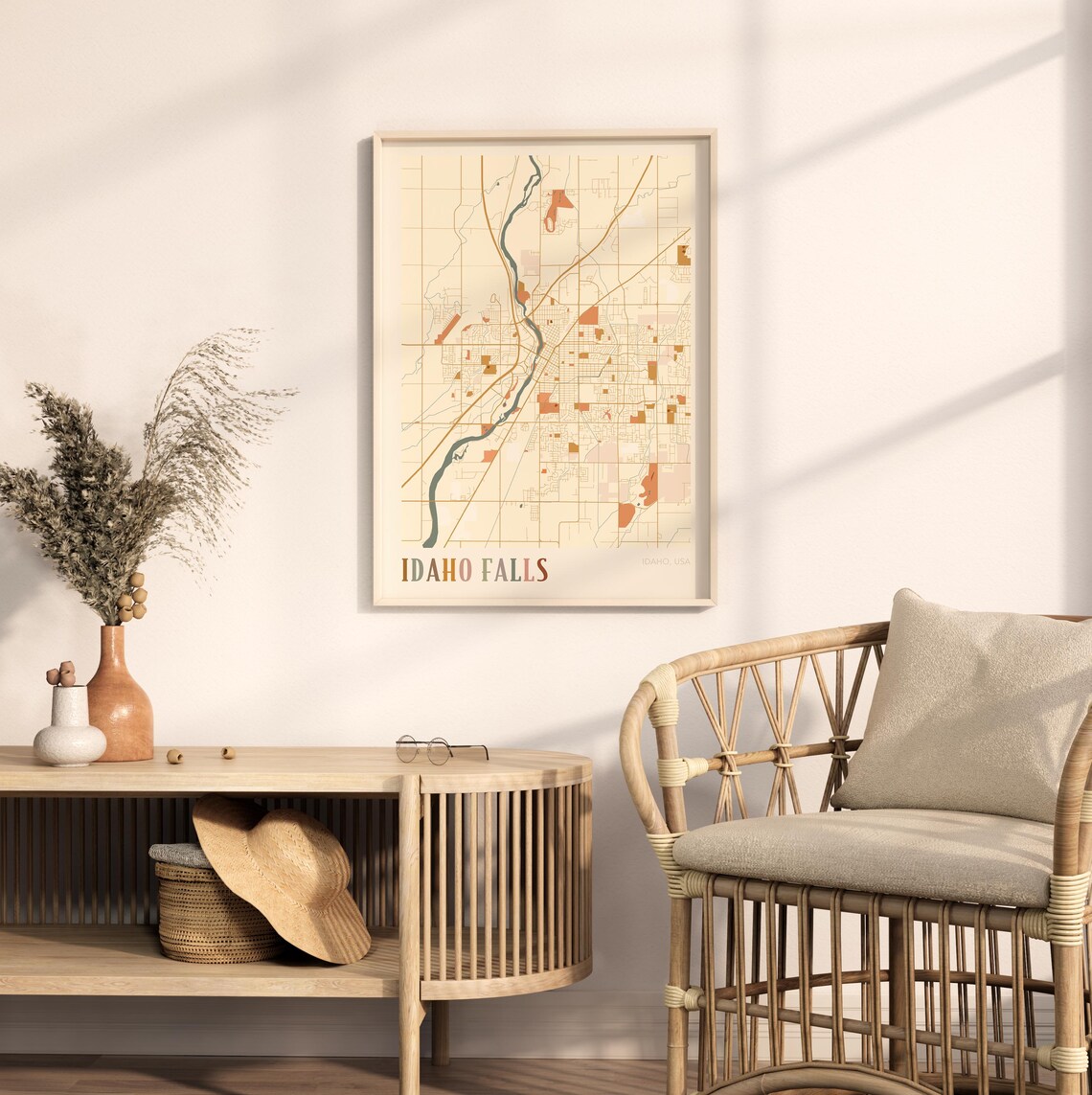 Idaho Falls Idaho City Map Poster Earth Tone Boho Minimalist Map Wall Decor Gift - Image 2