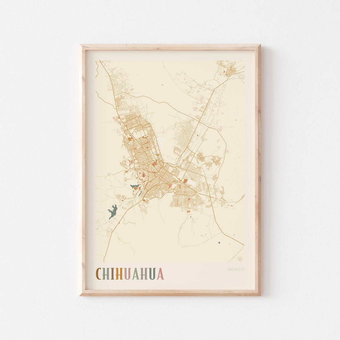 Chihuahua Mexico Minimalist City Map Beige Gold Desert Poster