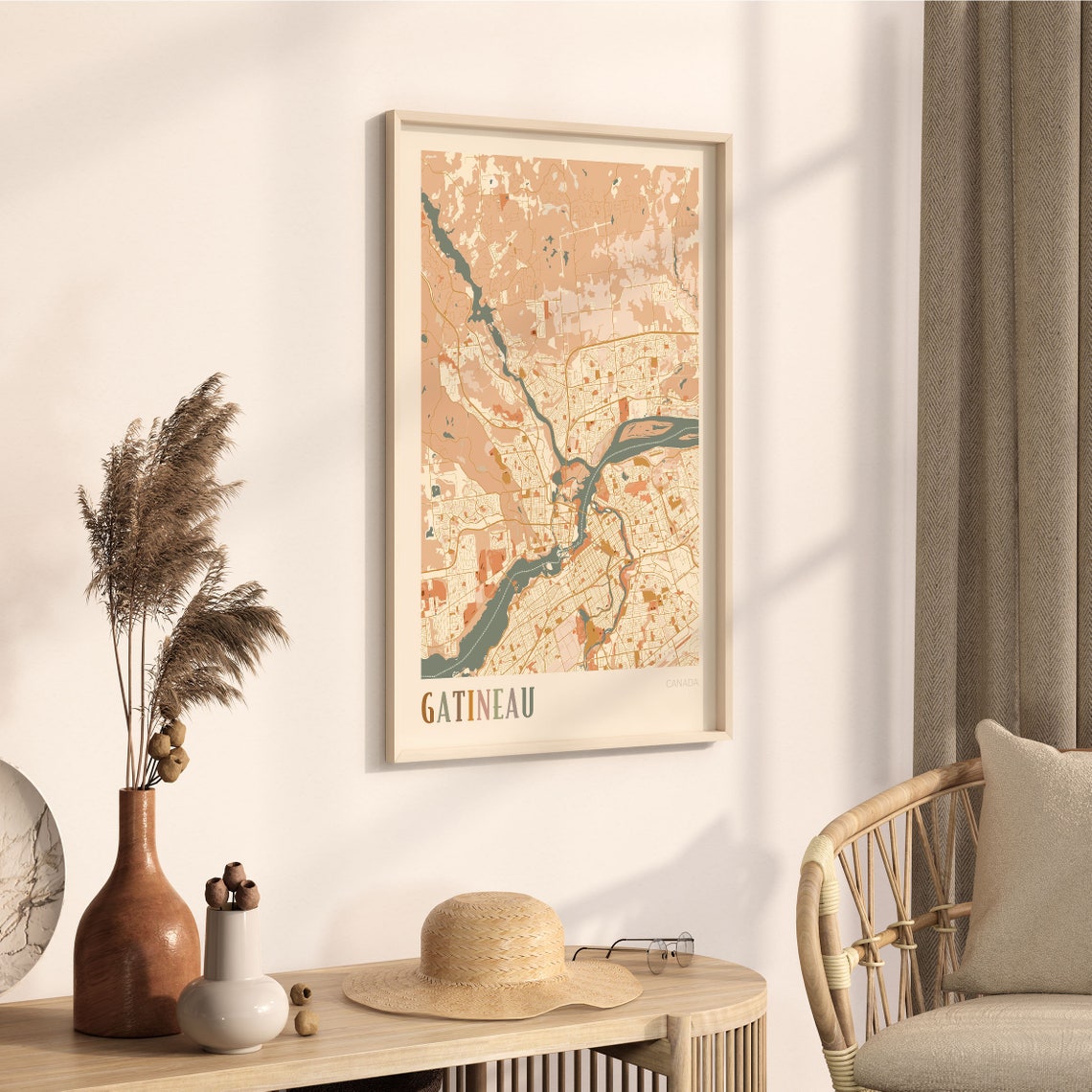 Gatineau Quebec Canada Boho Style Downtown Riverside Map Poster - Image 3