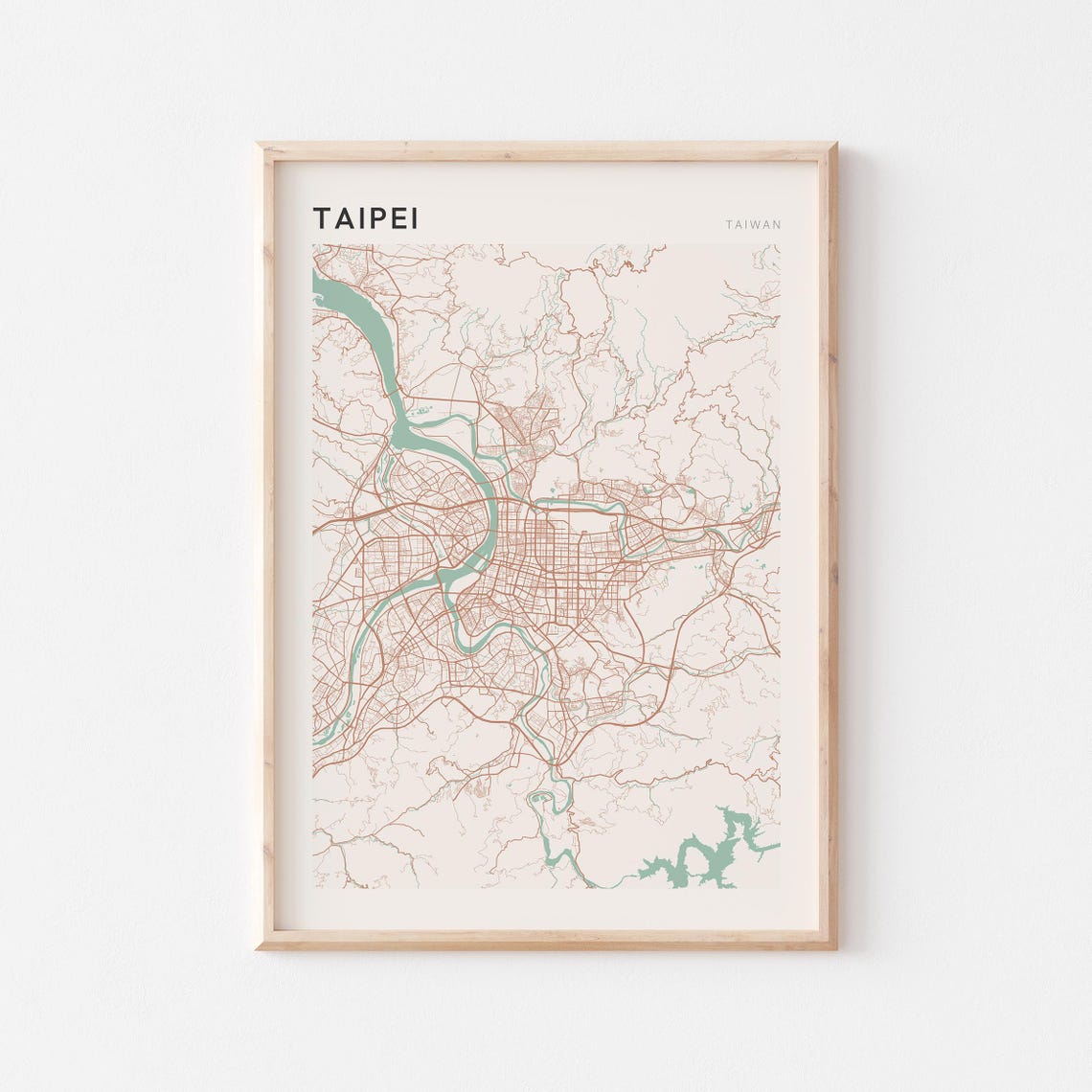Taipei Taiwan Scandi Street Map With River Minimalist Poster