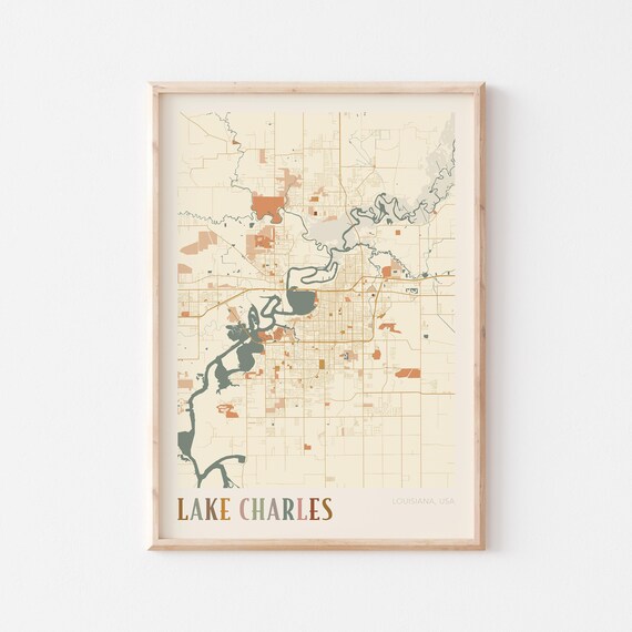 Lake Charles Louisiana Modern Terracotta City Street Map Art Poster