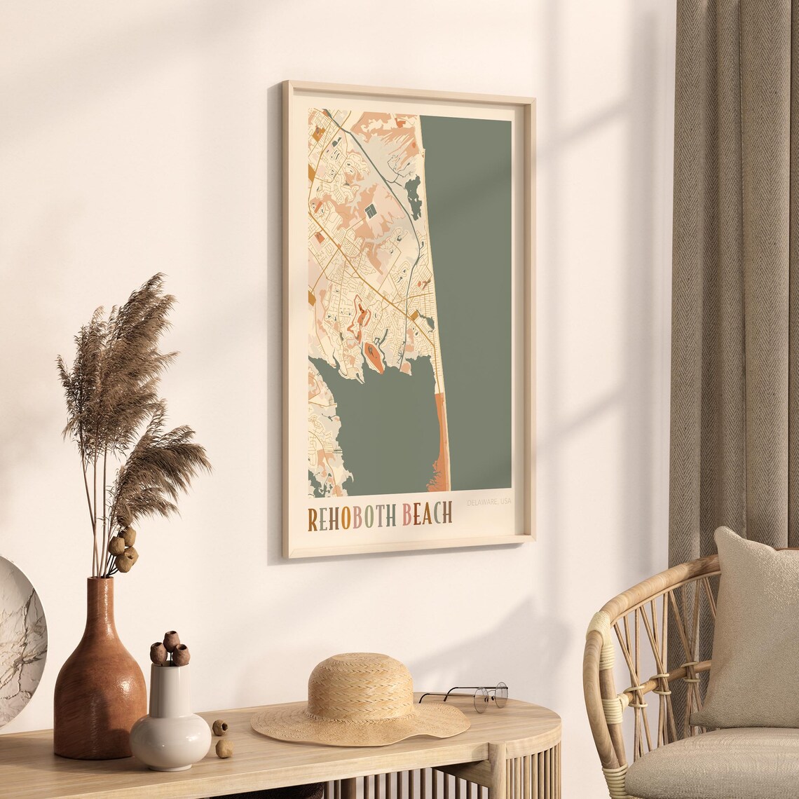Rehoboth Beach Delaware Colorful Modern Boho City Street Map Decor Poster - Image 3
