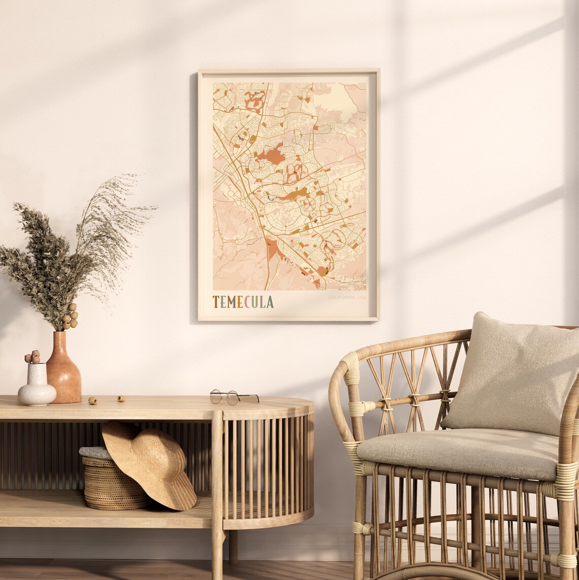 Temecula California Warm Tones City Map Poster for Living Room Decor - Image 2