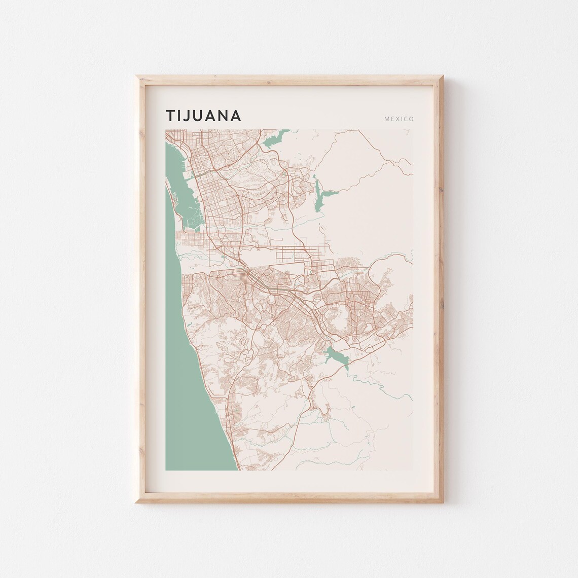 Tijuana Map Poster Print Wall Art Mexico Travel Gift Farmhouse Decor