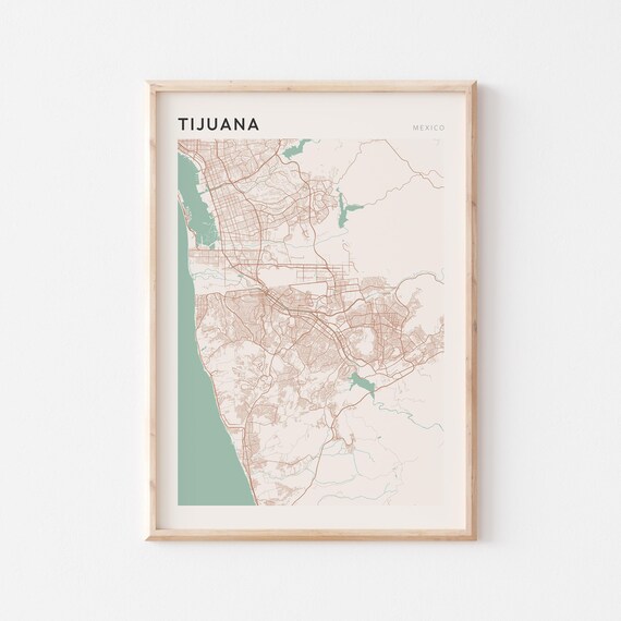 Tijuana Map Poster Print Wall Art Mexico Travel Gift Farmhouse Decor