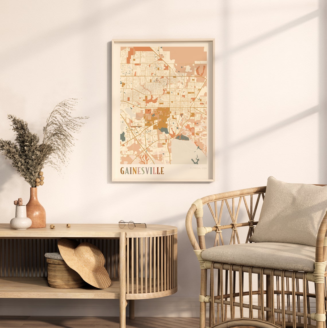 Gainesville Florida City Map Poster Warm Retro Street Map Home Decor - Image 2