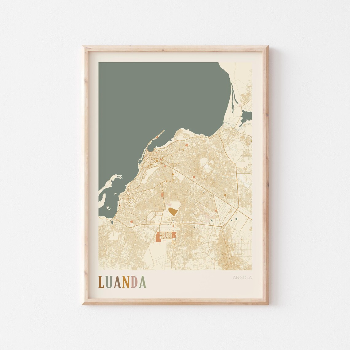 Luanda Map Poster Print Wall Art Angola Travel Gift Boho Decor