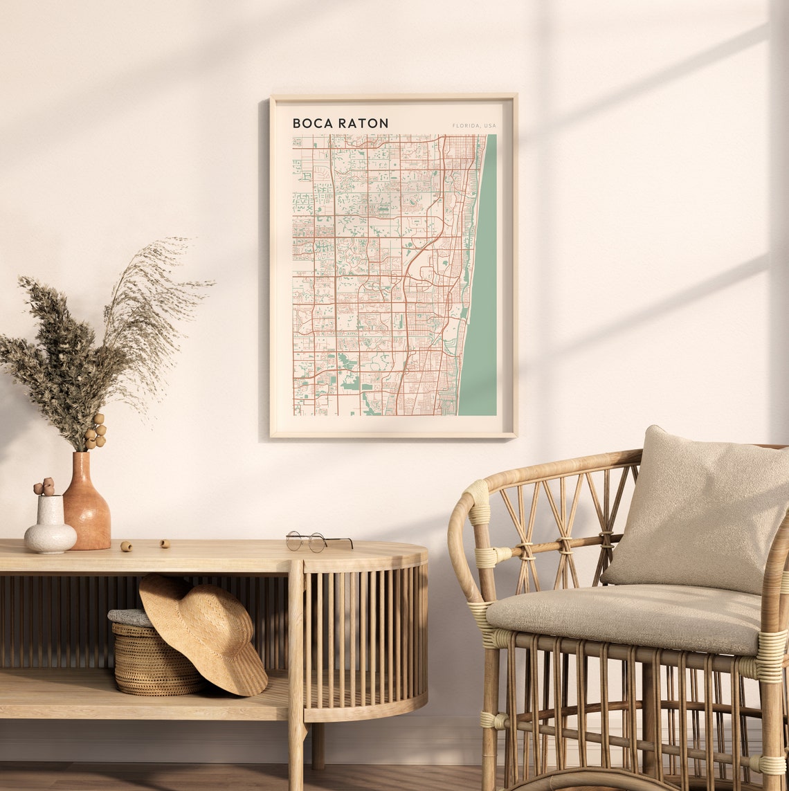 Boca Raton Florida Map Poster Copper Line Street Map Coastal Decor - Image 2