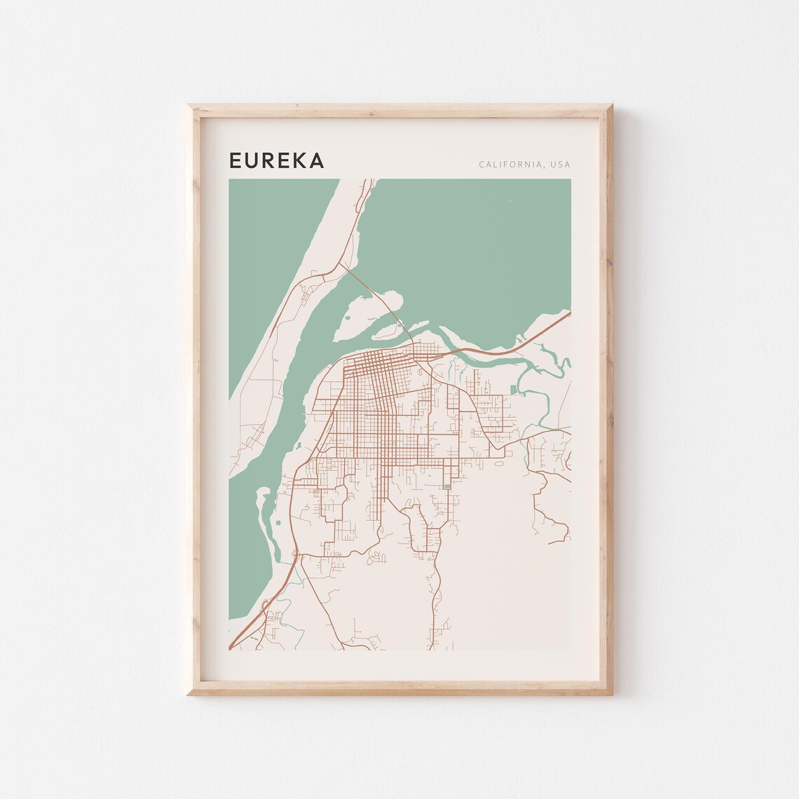 Eureka California Minimalist Street Map Poster in Blush and Sage