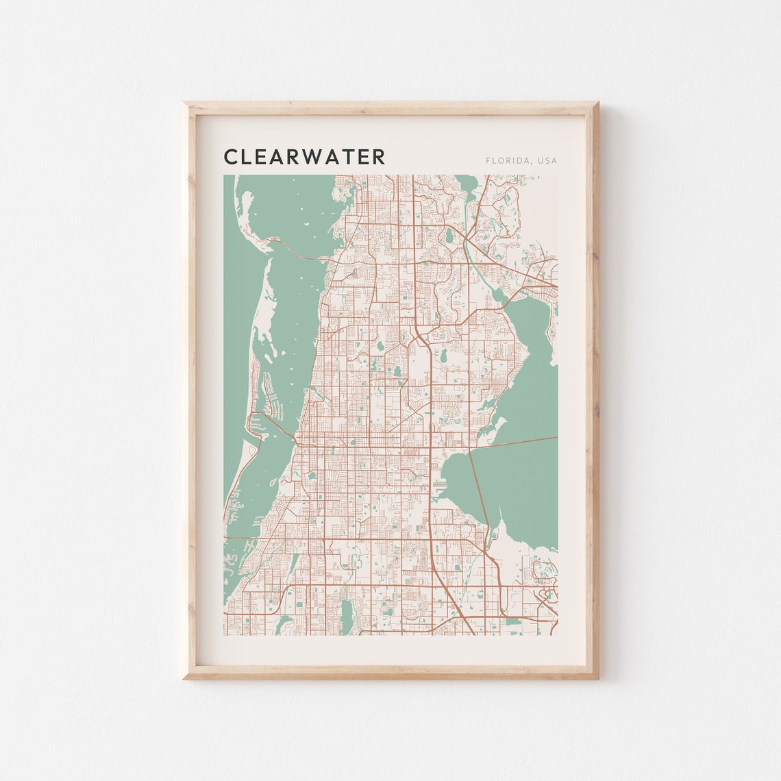 Clearwater Florida Map Poster Copper Line Street Map Coastal Decor