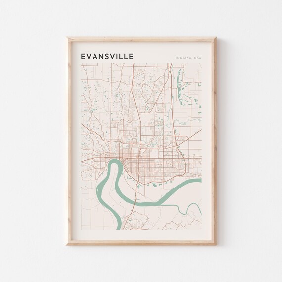 Evansville Indiana Minimalist Terracotta Street Line Map Poster
