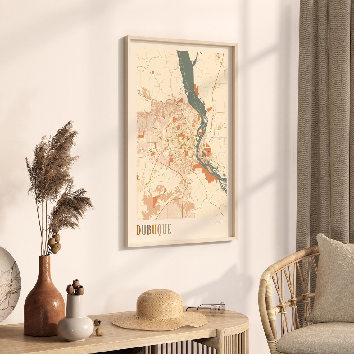 Dubuque Iowa City Map Poster Earth Tone Boho Minimalist Map Wall Decor Gift - Image 3