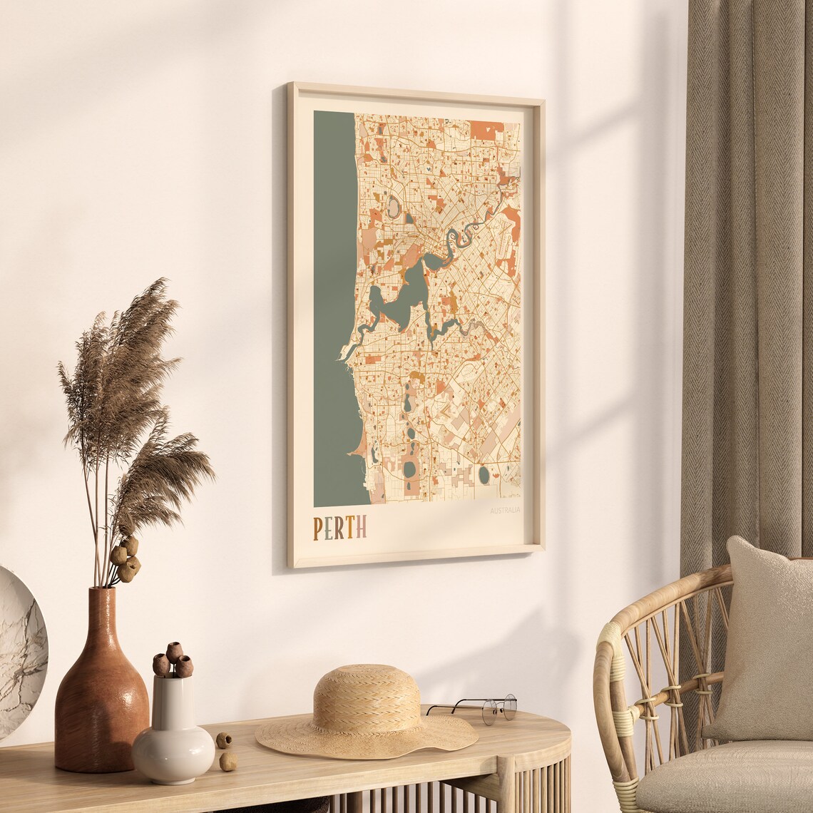 Perth Australia Retro City Map Poster with Swan River Coastline - Image 3
