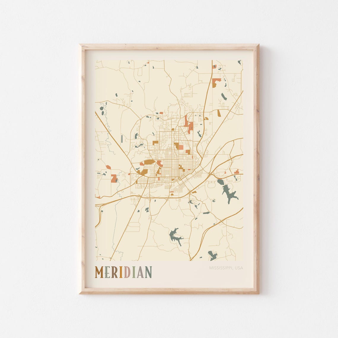 Meridian Mississippi Scandinavian Boho City Map Wall Decor Poster