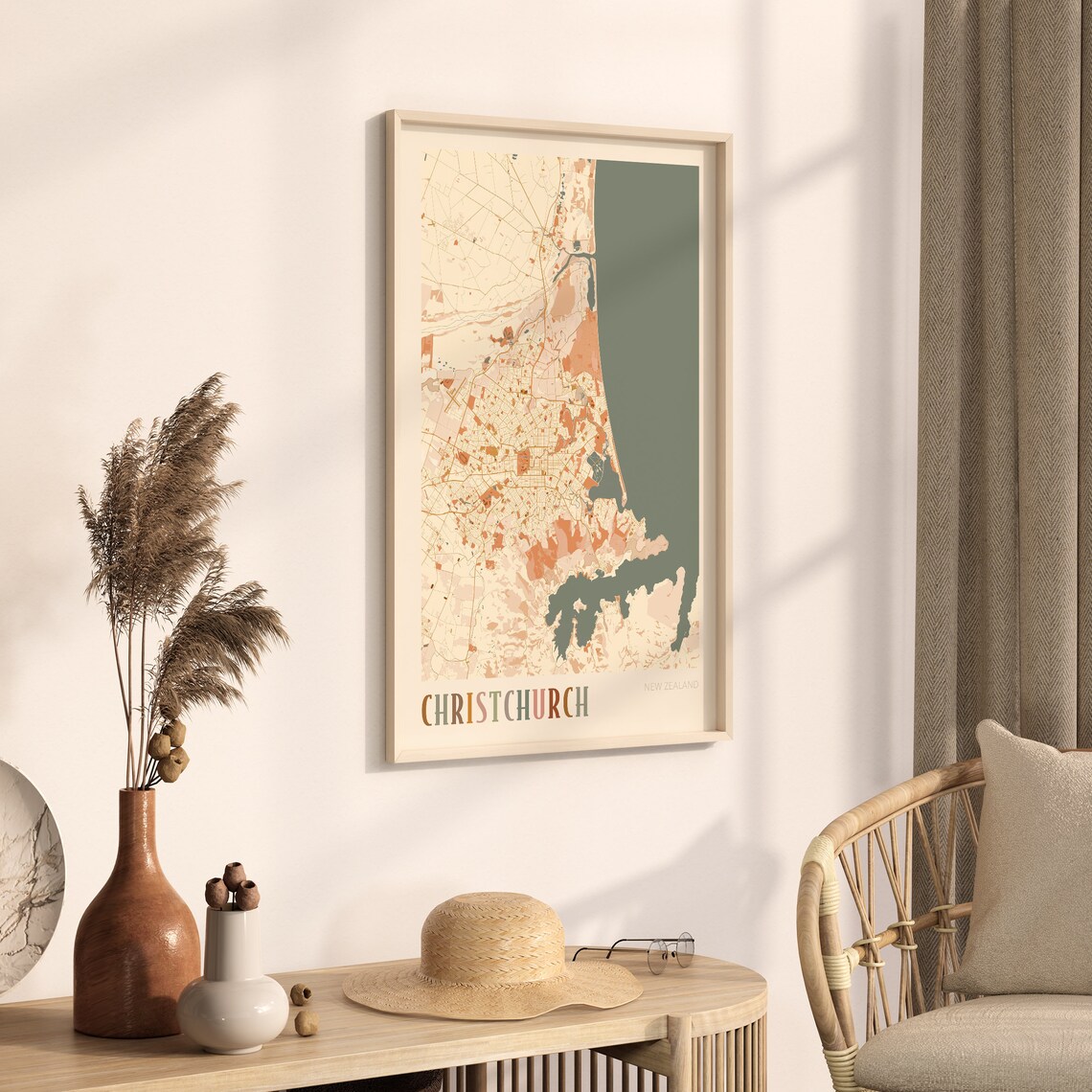 Christchurch New Zealand Boho Style Scenic Coastal City Map Poster - Image 3