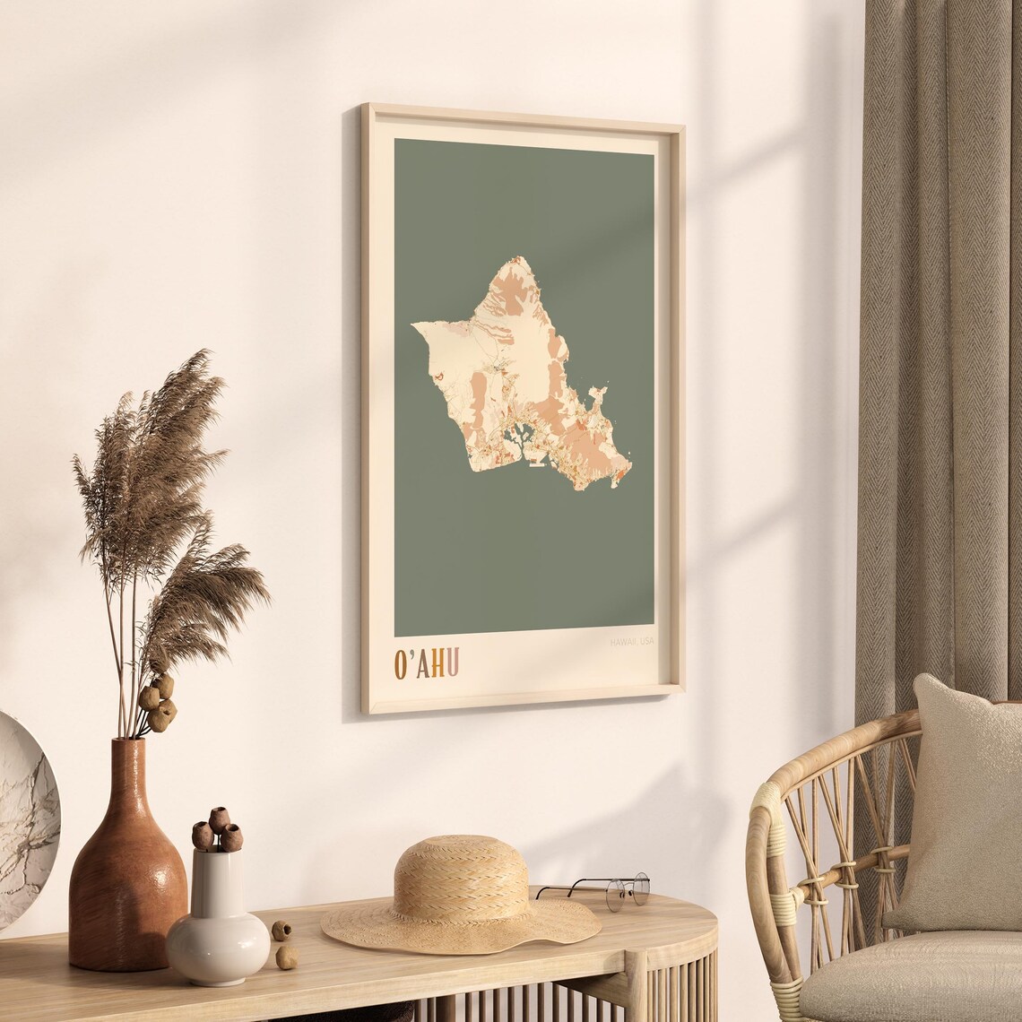 Oahu Map Poster, Boho Hawaii Travel Art Print - Image 3