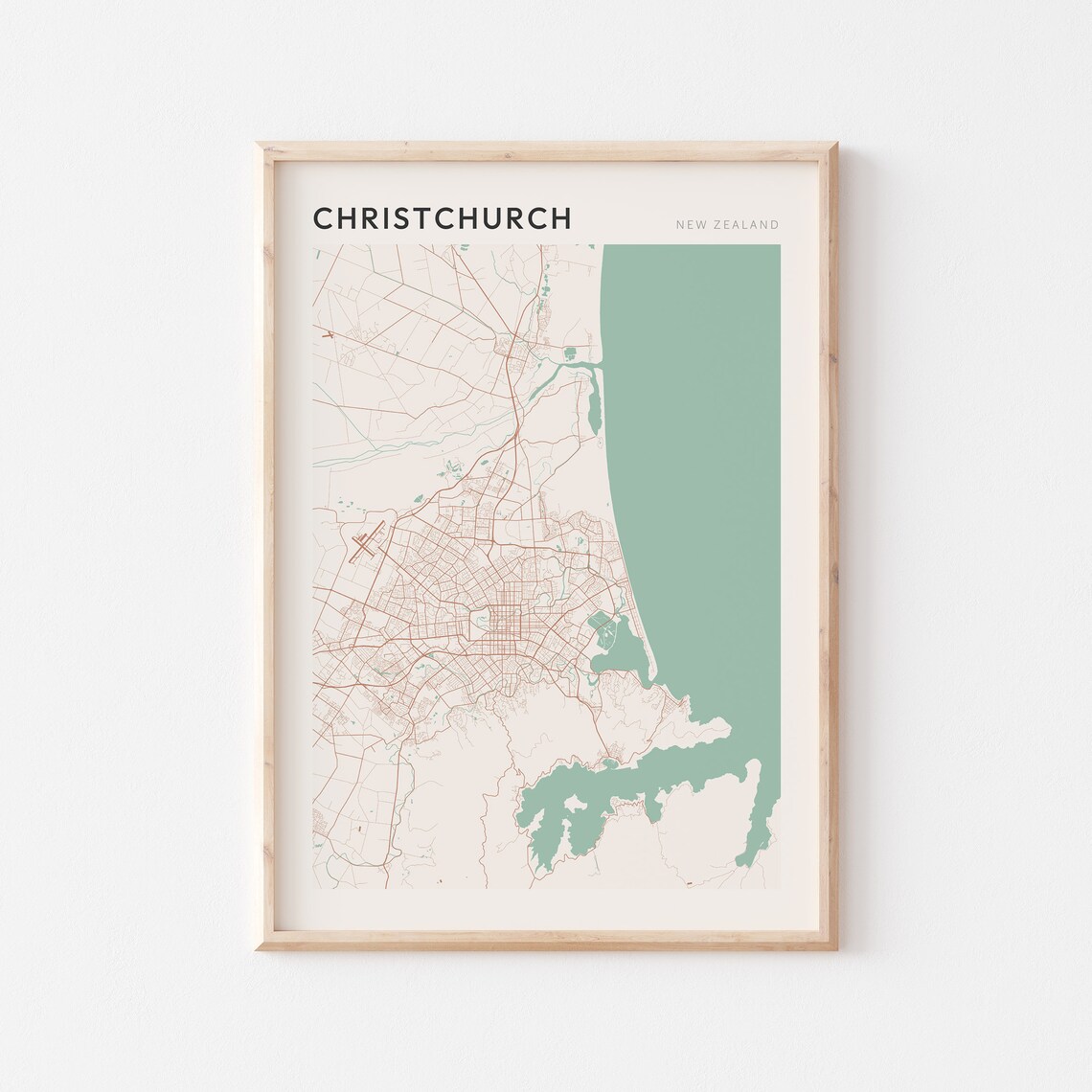 Christchurch New Zealand Minimalist City Street Map Travel Poster