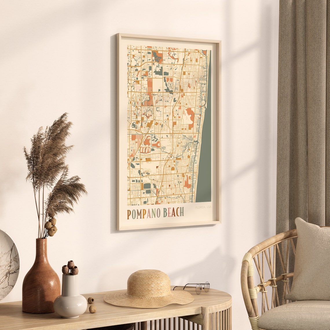 Pompano Beach Florida City Map Poster Warm Retro Street Map Home Decor - Image 3