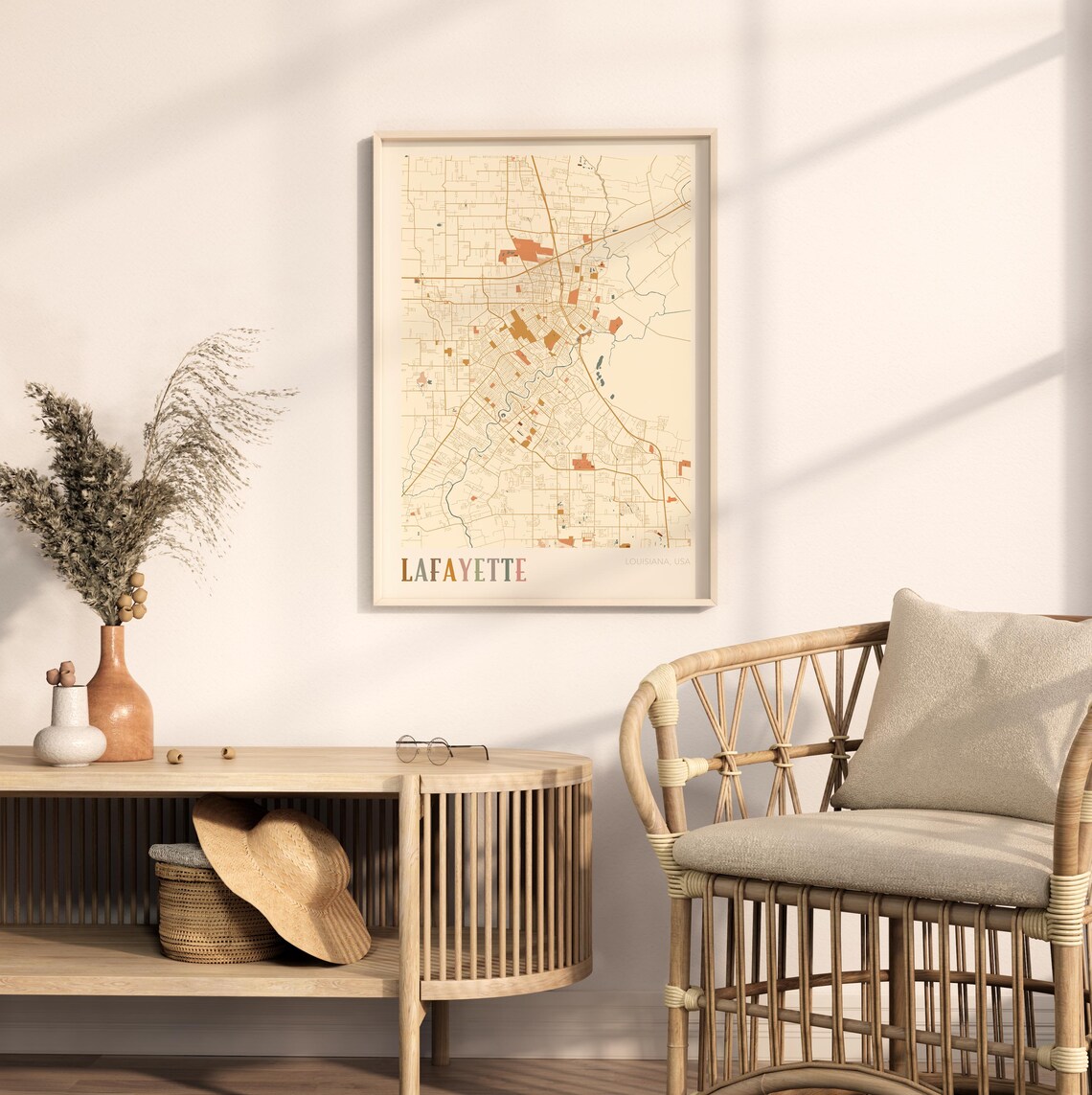 Lafayette Louisiana Modern Terracotta City Street Map Art Poster - Image 2