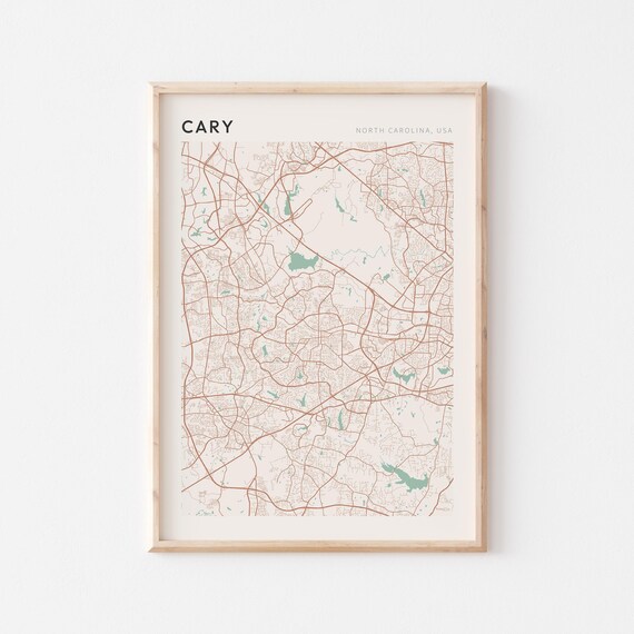 Cary North Carolina Minimalist Line Art City Street Map Poster