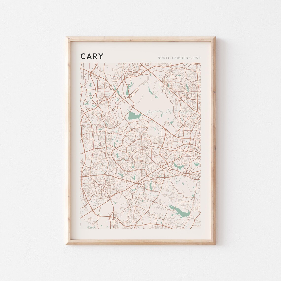 Cary North Carolina Minimalist Line Art City Street Map Poster