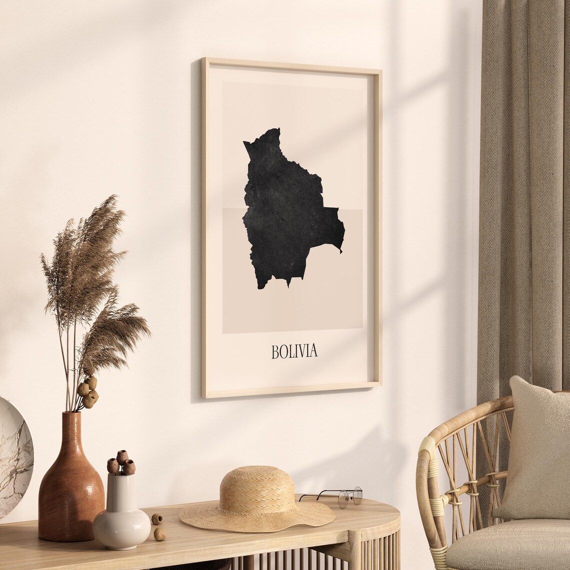 Bolivia Boho Minimalist Black Country Silhouette Map Art Poster - Image 3